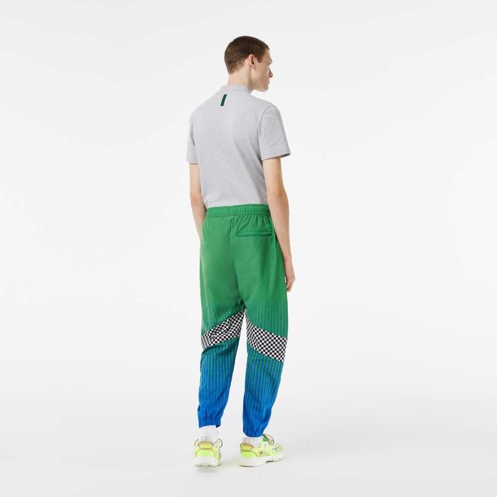 Lacoste Ombre Checkerboard Print Track Pants Gröna Blå | XNEUP-9507