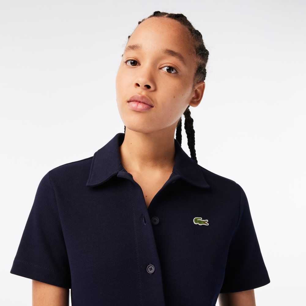 Lacoste Organic Bomull Buttoned Polo Marinblå Blå | TOYVB-9724