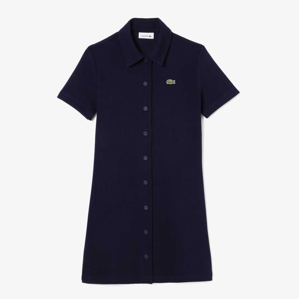 Lacoste Organic Bomull Buttoned Polo Marinblå Blå | TOYVB-9724