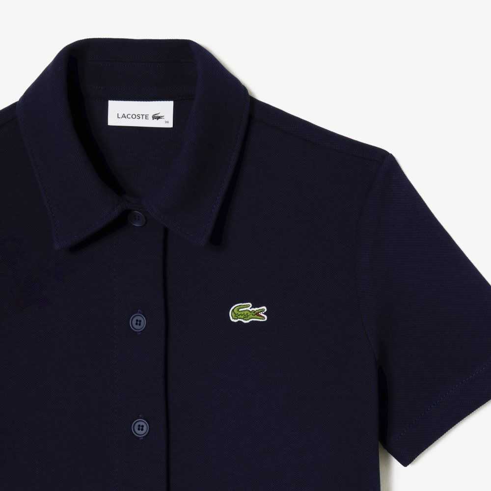 Lacoste Organic Bomull Buttoned Polo Marinblå Blå | TOYVB-9724