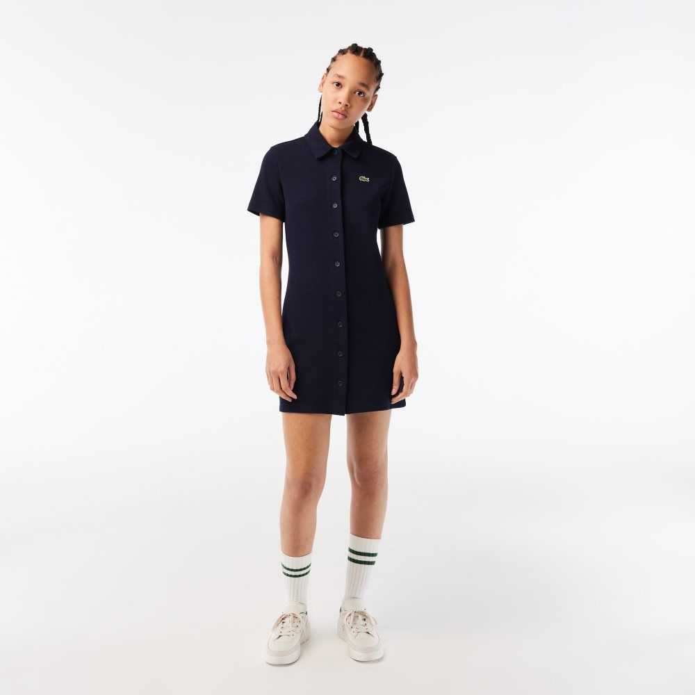 Lacoste Organic Bomull Buttoned Polo Marinblå Blå | TOYVB-9724