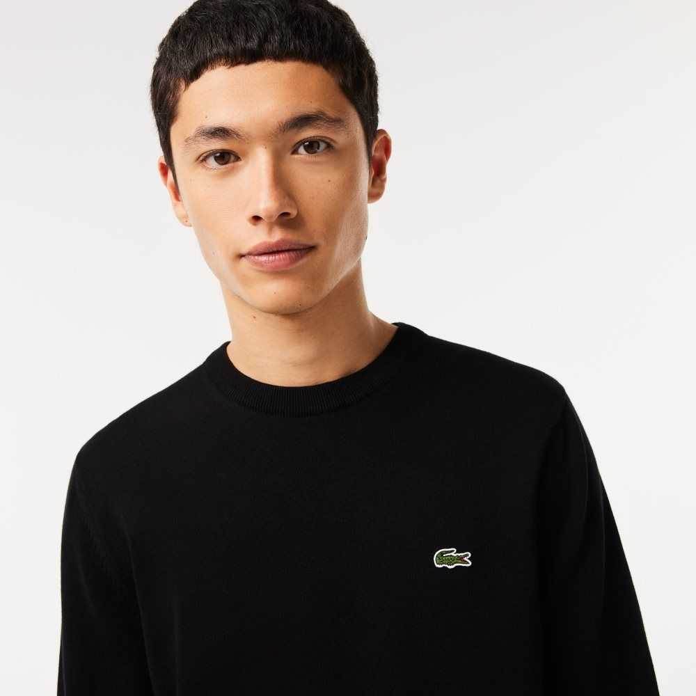 Lacoste Organic Bomull Crew Neck Svarta | VLWJN-0271