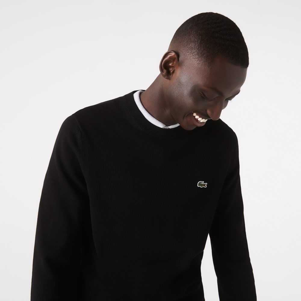 Lacoste Organic Bomull Crew Neck Svarta | VLWJN-0271