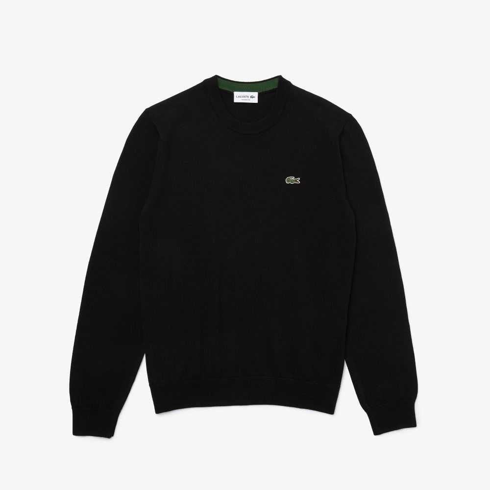 Lacoste Organic Bomull Crew Neck Svarta | VLWJN-0271