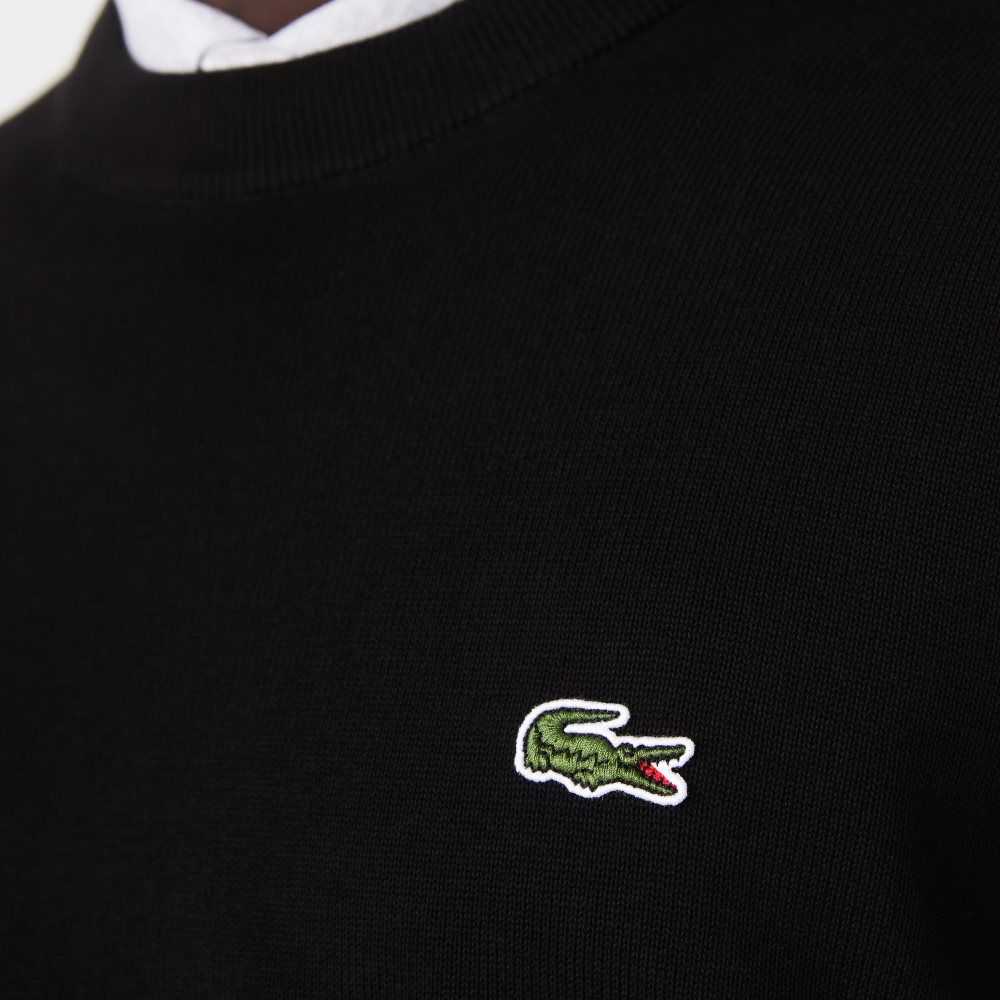 Lacoste Organic Bomull Crew Neck Svarta | VLWJN-0271