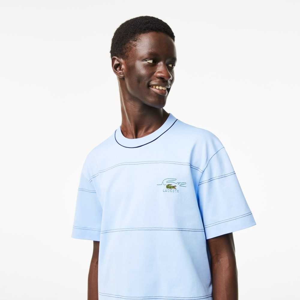 Lacoste Organic Bomull Jersey Stripe Blå | RCPJM-6457