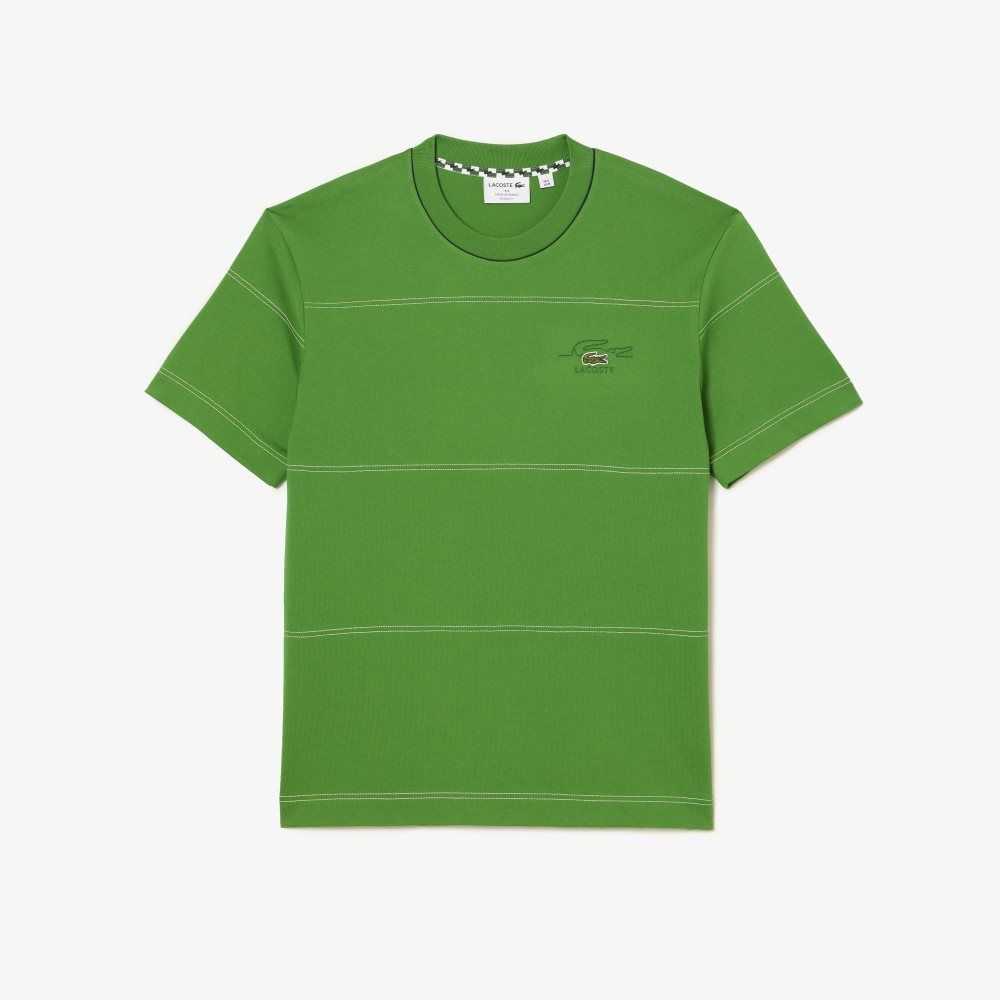 Lacoste Organic Bomull Jersey Stripe Gröna | LUYPG-0369