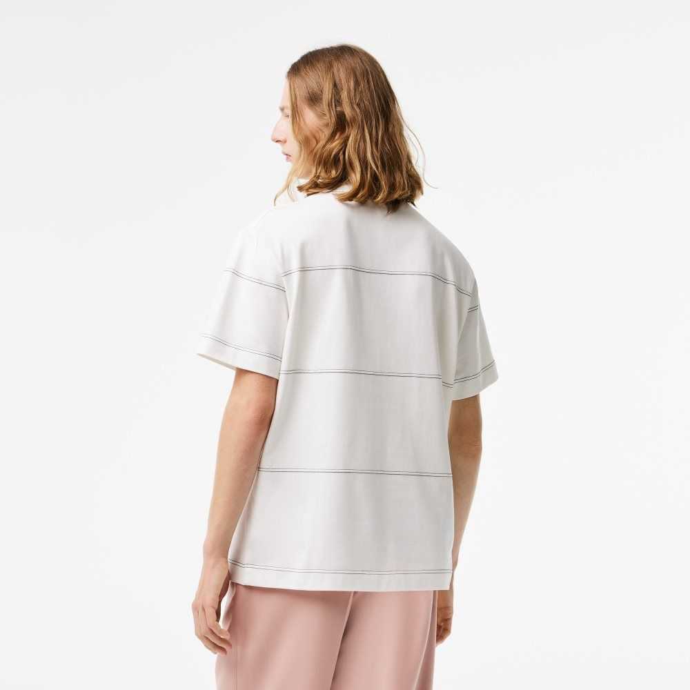 Lacoste Organic Bomull Jersey Stripe Vita | MHTBP-6539