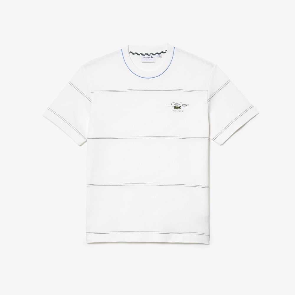 Lacoste Organic Bomull Jersey Stripe Vita | MHTBP-6539