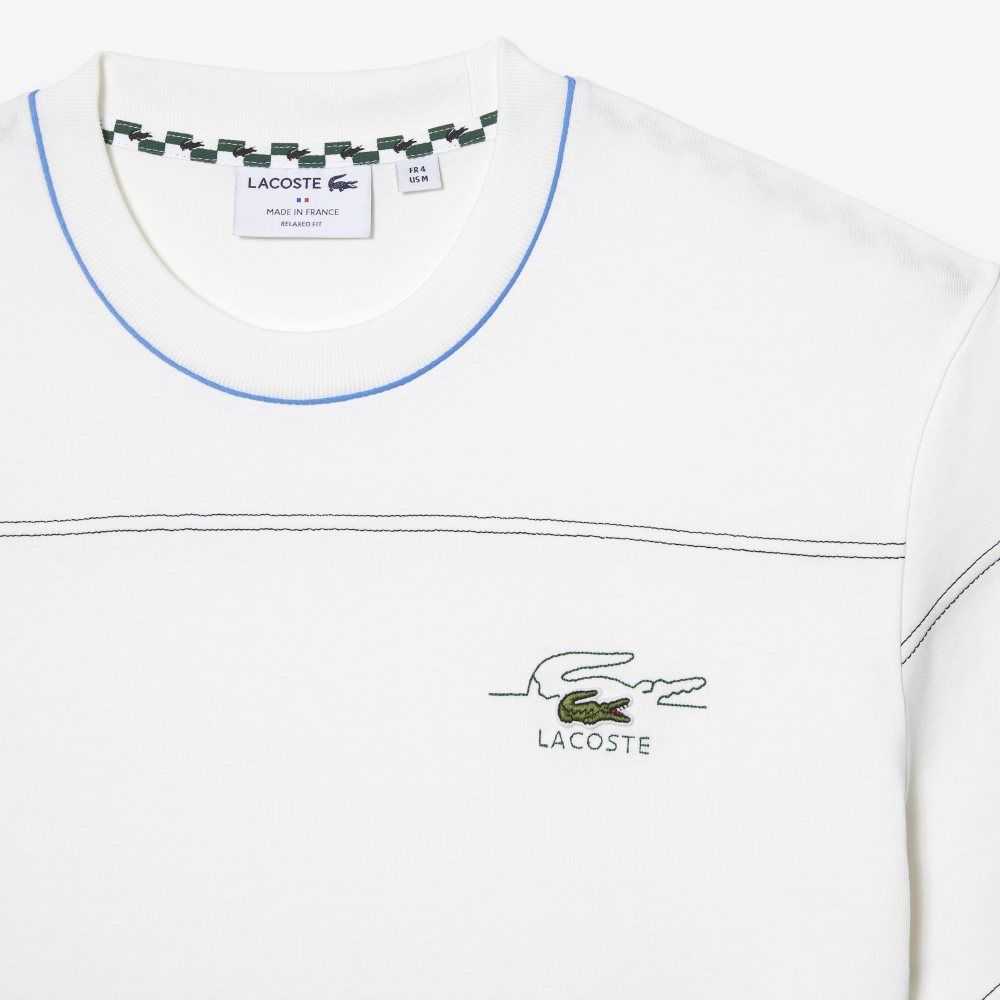 Lacoste Organic Bomull Jersey Stripe Vita | MHTBP-6539