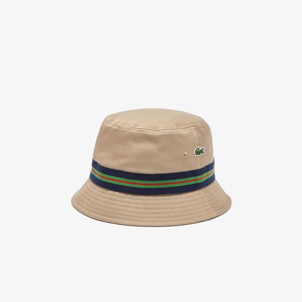 Lacoste Organic Bomull Stripe Band Bucket Beige | FPNVY-9502