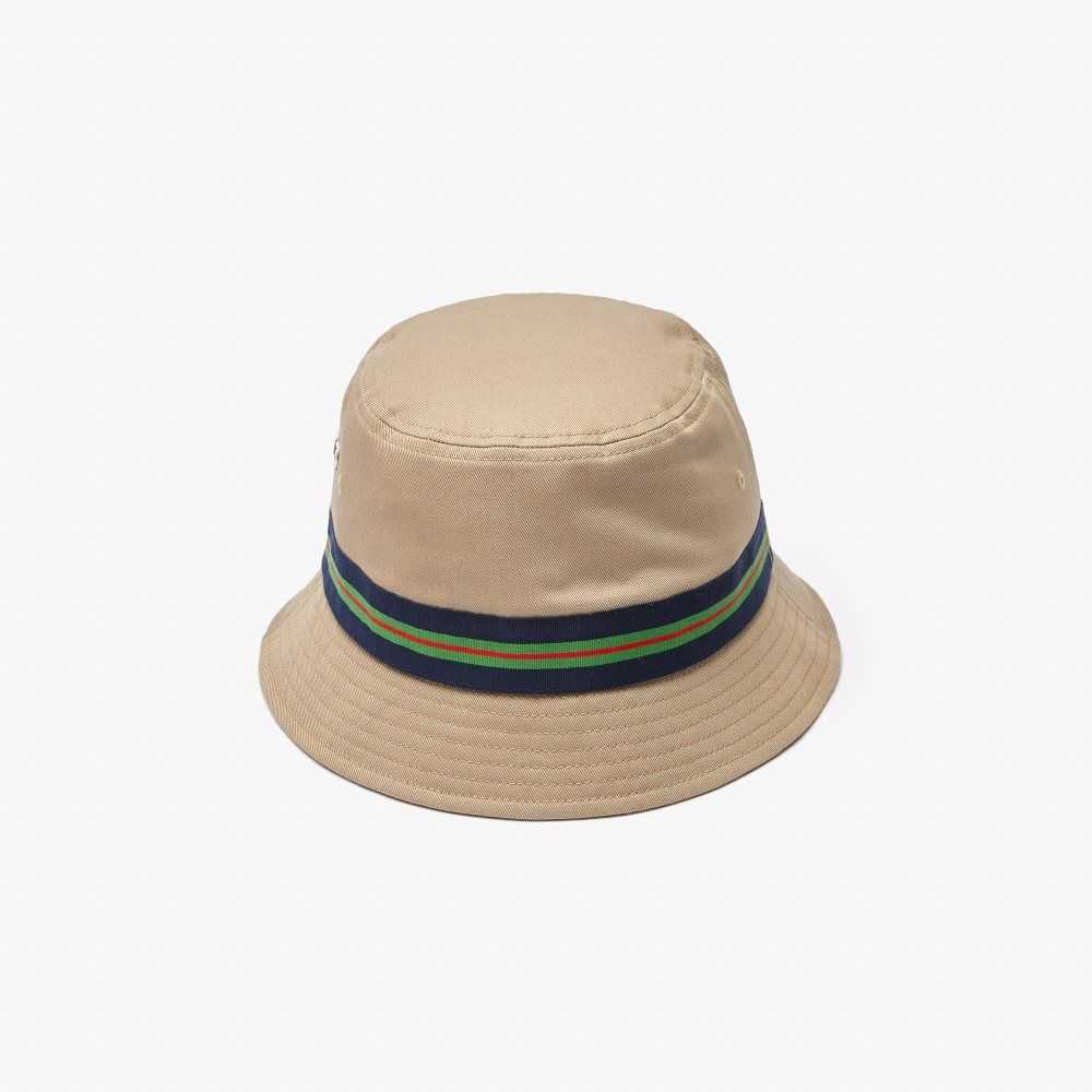 Lacoste Organic Bomull Stripe Band Bucket Beige | FPNVY-9502