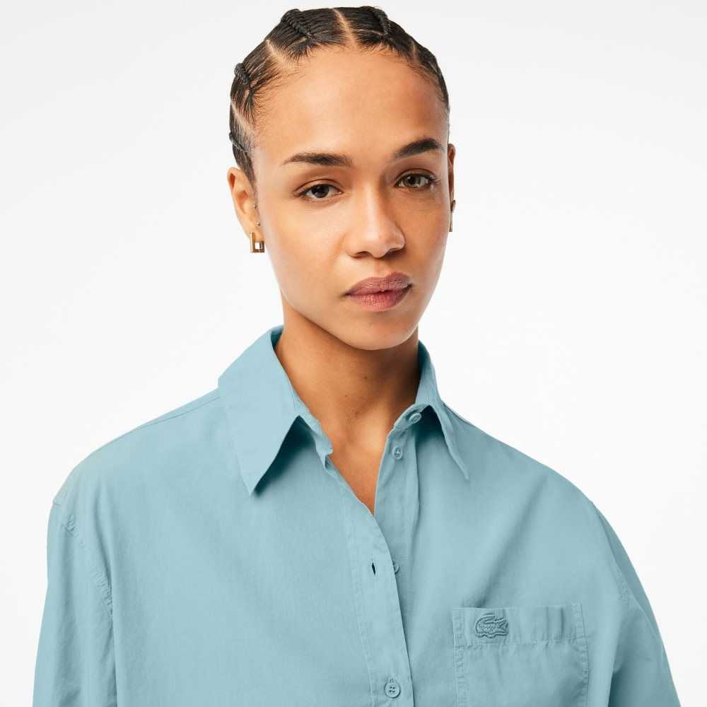 Lacoste Oversized Bomull Poplin Shirt Blå | CUBDN-6302