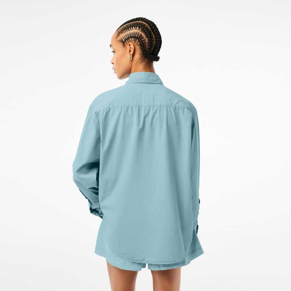 Lacoste Oversized Bomull Poplin Shirt Blå | CUBDN-6302