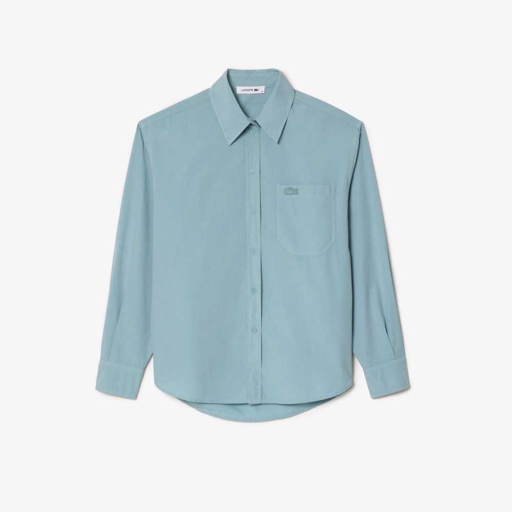 Lacoste Oversized Bomull Poplin Shirt Blå | CUBDN-6302