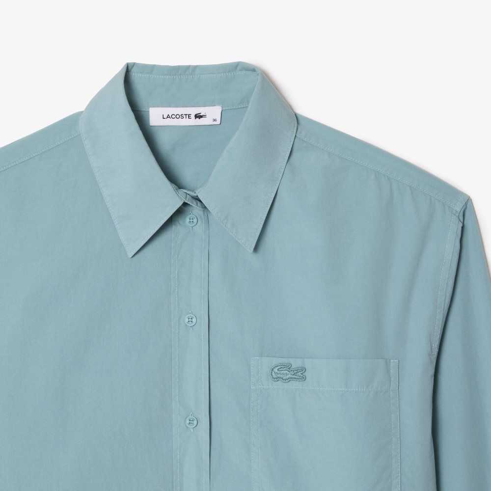 Lacoste Oversized Bomull Poplin Shirt Blå | CUBDN-6302