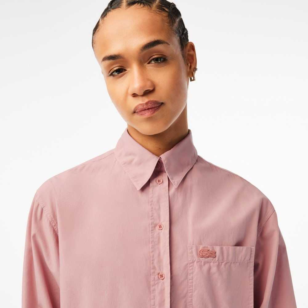 Lacoste Oversized Bomull Poplin Shirt Rosa | VJEML-3482