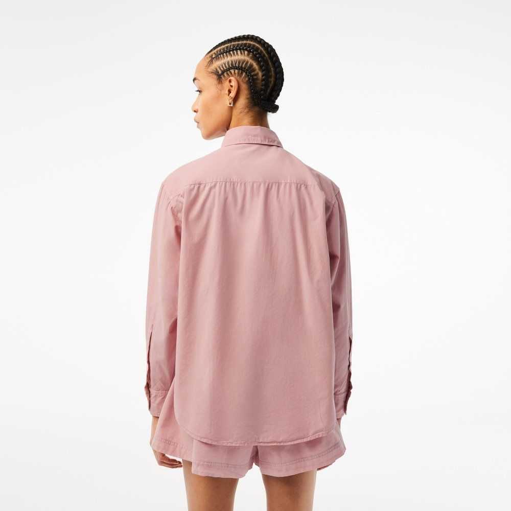 Lacoste Oversized Bomull Poplin Shirt Rosa | VJEML-3482