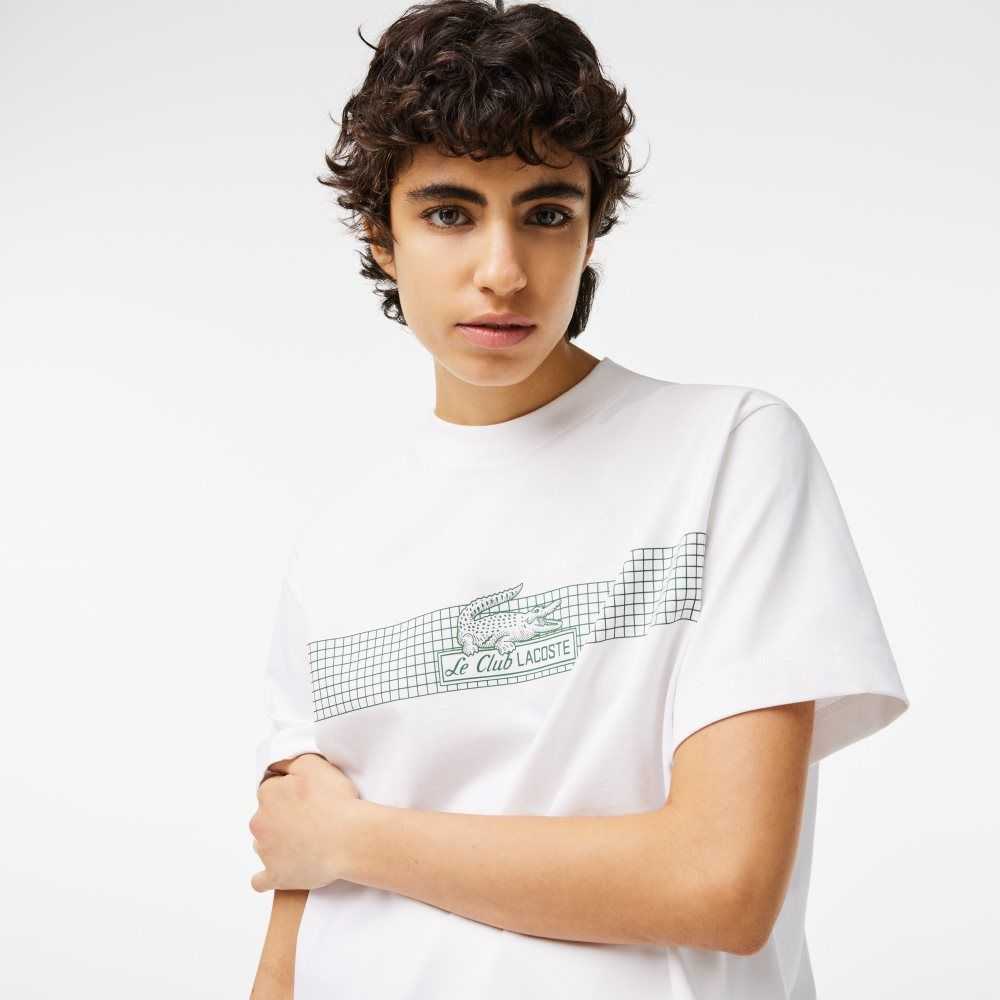 Lacoste Oversized Net Print Jersey T-Shirt Vita | THBKR-8725