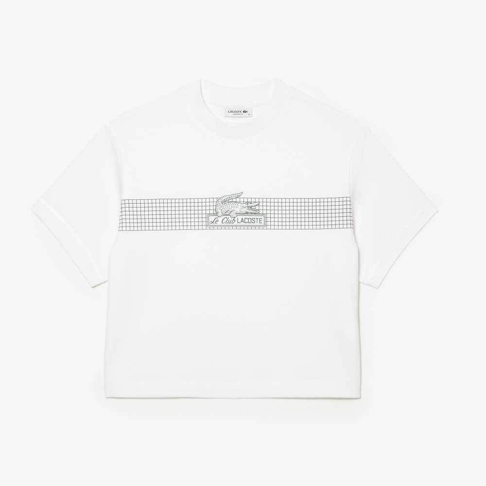 Lacoste Oversized Net Print Jersey T-Shirt Vita | THBKR-8725