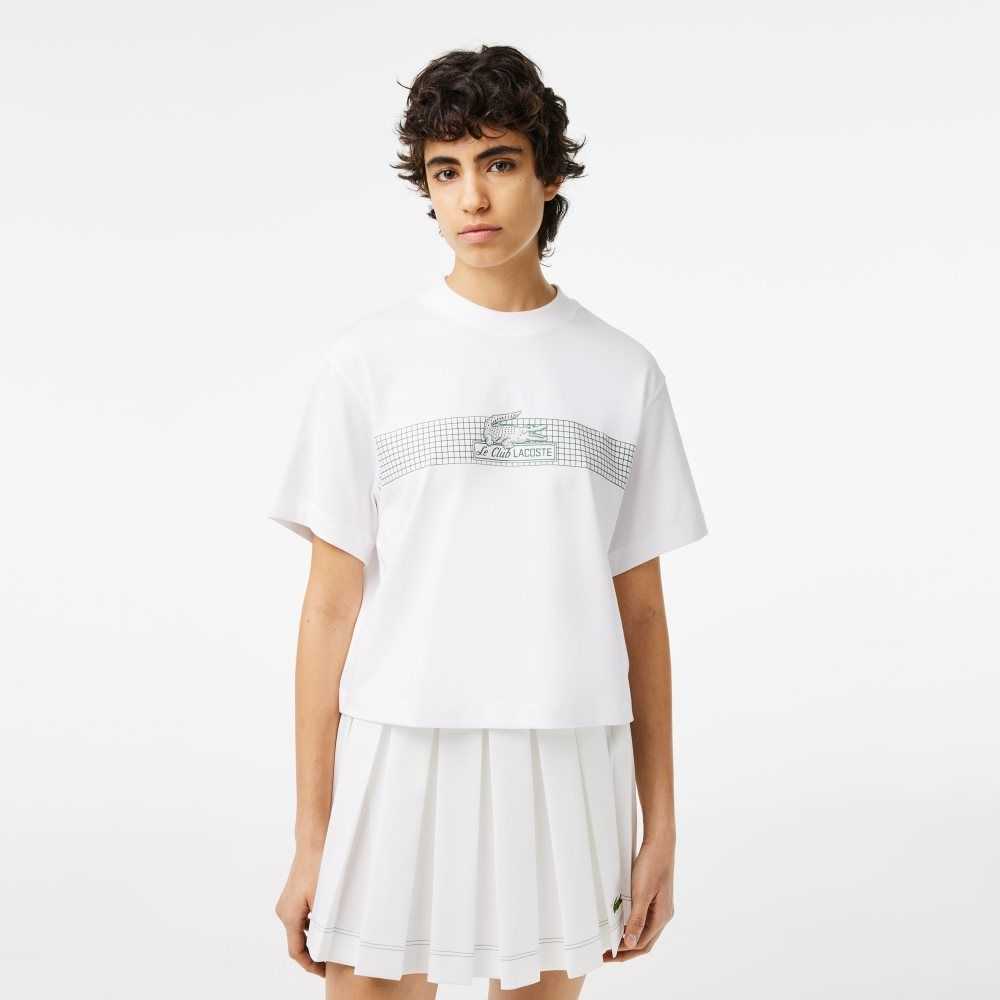 Lacoste Oversized Net Print Jersey T-Shirt Vita | THBKR-8725