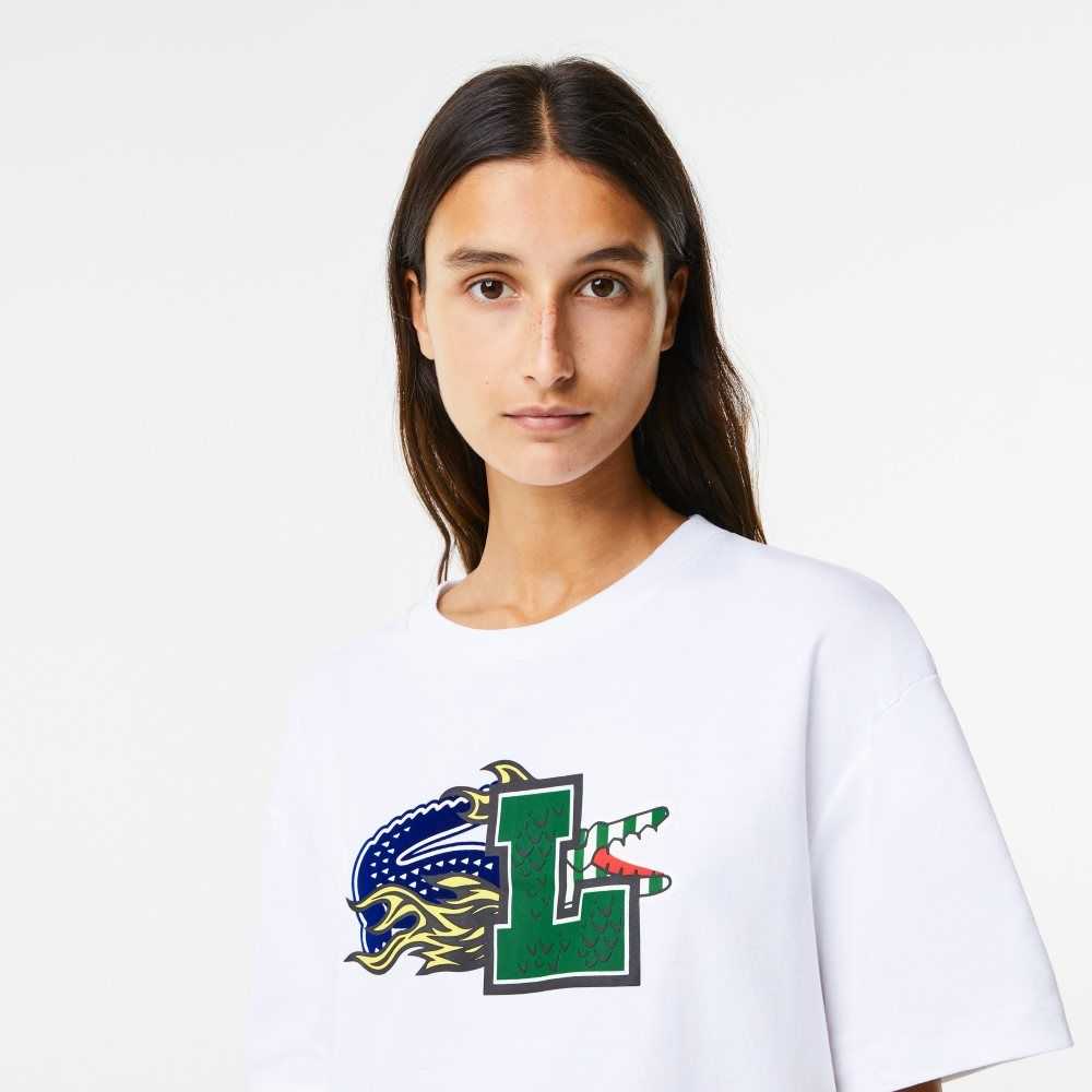 Lacoste Oversized Organic Bomull T-Shirt Vita | YTPCW-5341