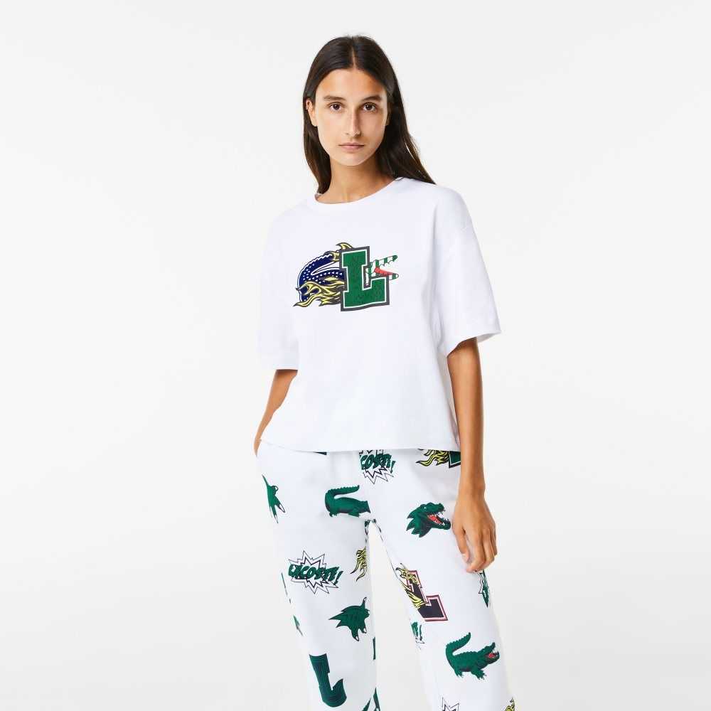 Lacoste Oversized Organic Bomull T-Shirt Vita | YTPCW-5341