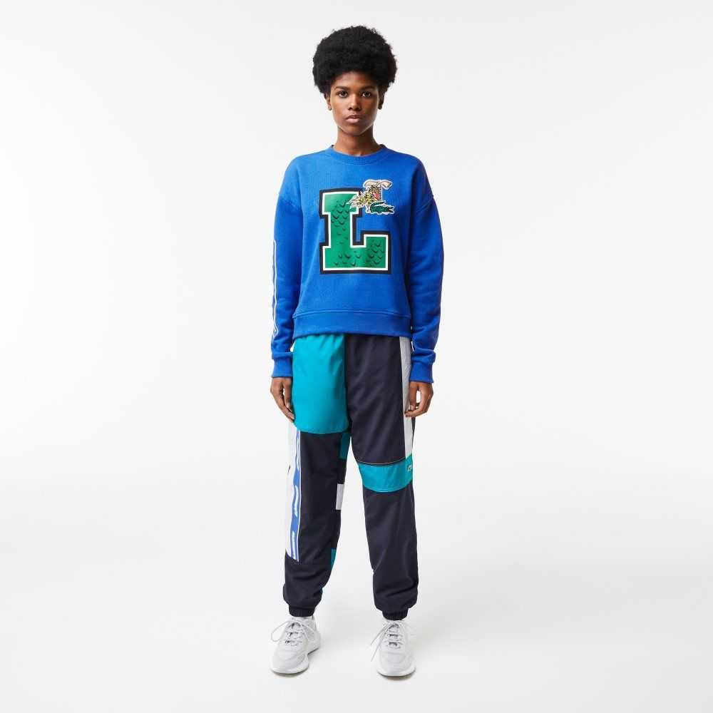 Lacoste Oversized Print And Branded Sweatshirt Blå | QOWPH-2648