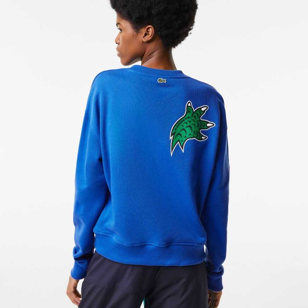 Lacoste Oversized Print And Branded Sweatshirt Blå | QOWPH-2648