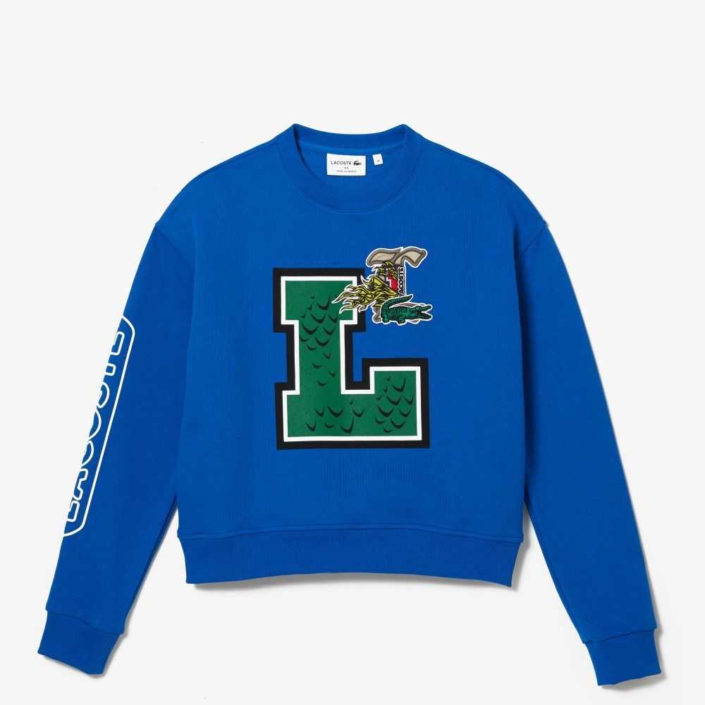 Lacoste Oversized Print And Branded Sweatshirt Blå | QOWPH-2648