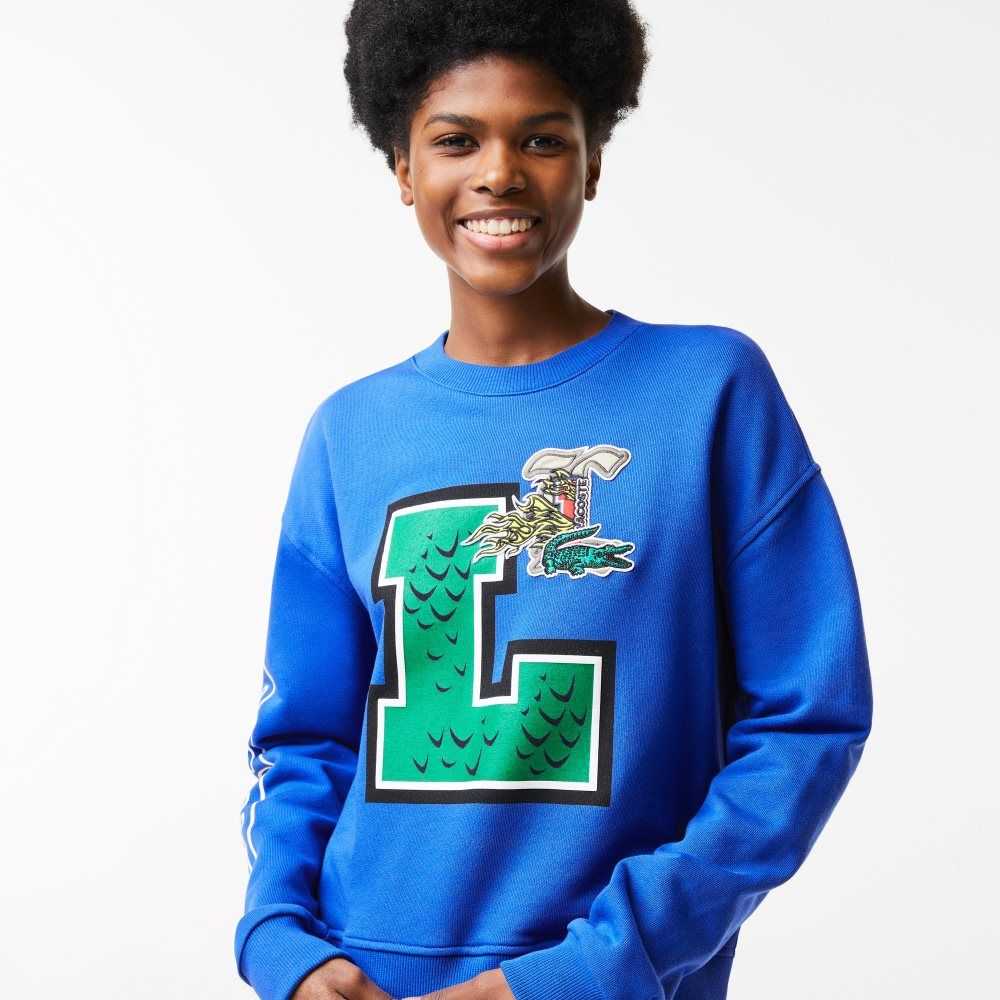 Lacoste Oversized Print And Branded Sweatshirt Blå | QOWPH-2648