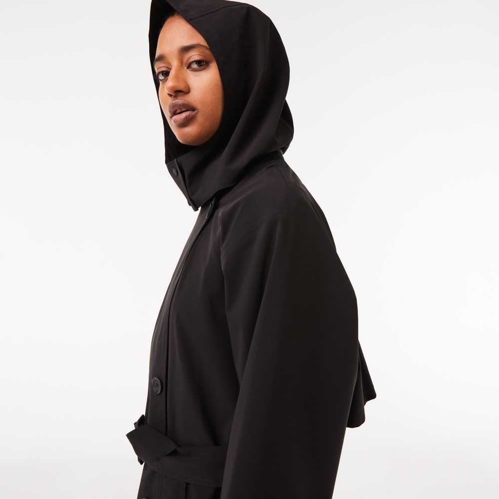 Lacoste Oversized Trench Coat Svarta | NXLMS-0941