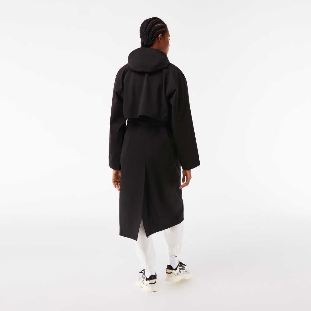 Lacoste Oversized Trench Coat Svarta | NXLMS-0941