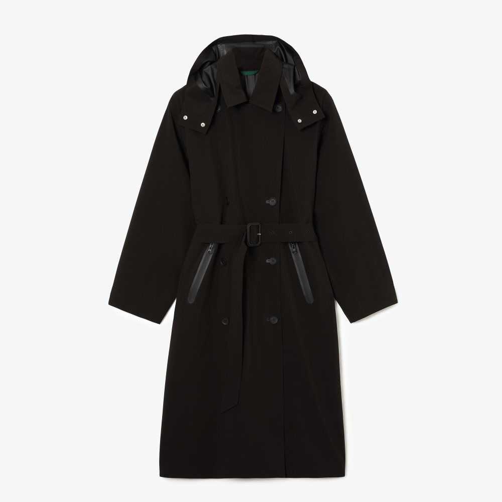 Lacoste Oversized Trench Coat Svarta | NXLMS-0941