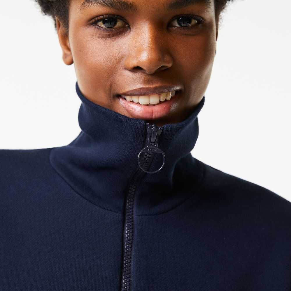 Lacoste Oversized Zip Neck Polo Marinblå Blå | ODNFJ-1439