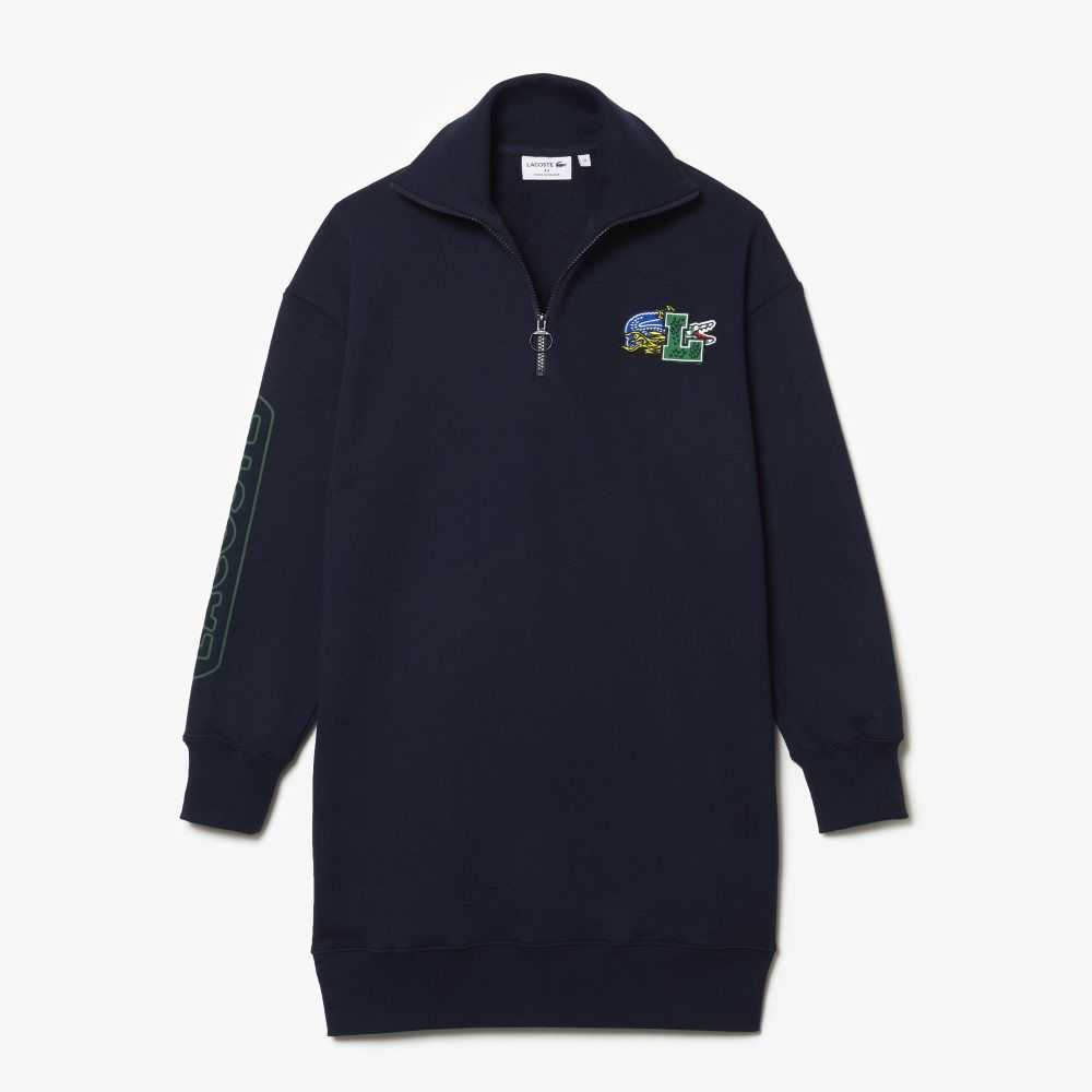 Lacoste Oversized Zip Neck Polo Marinblå Blå | ODNFJ-1439