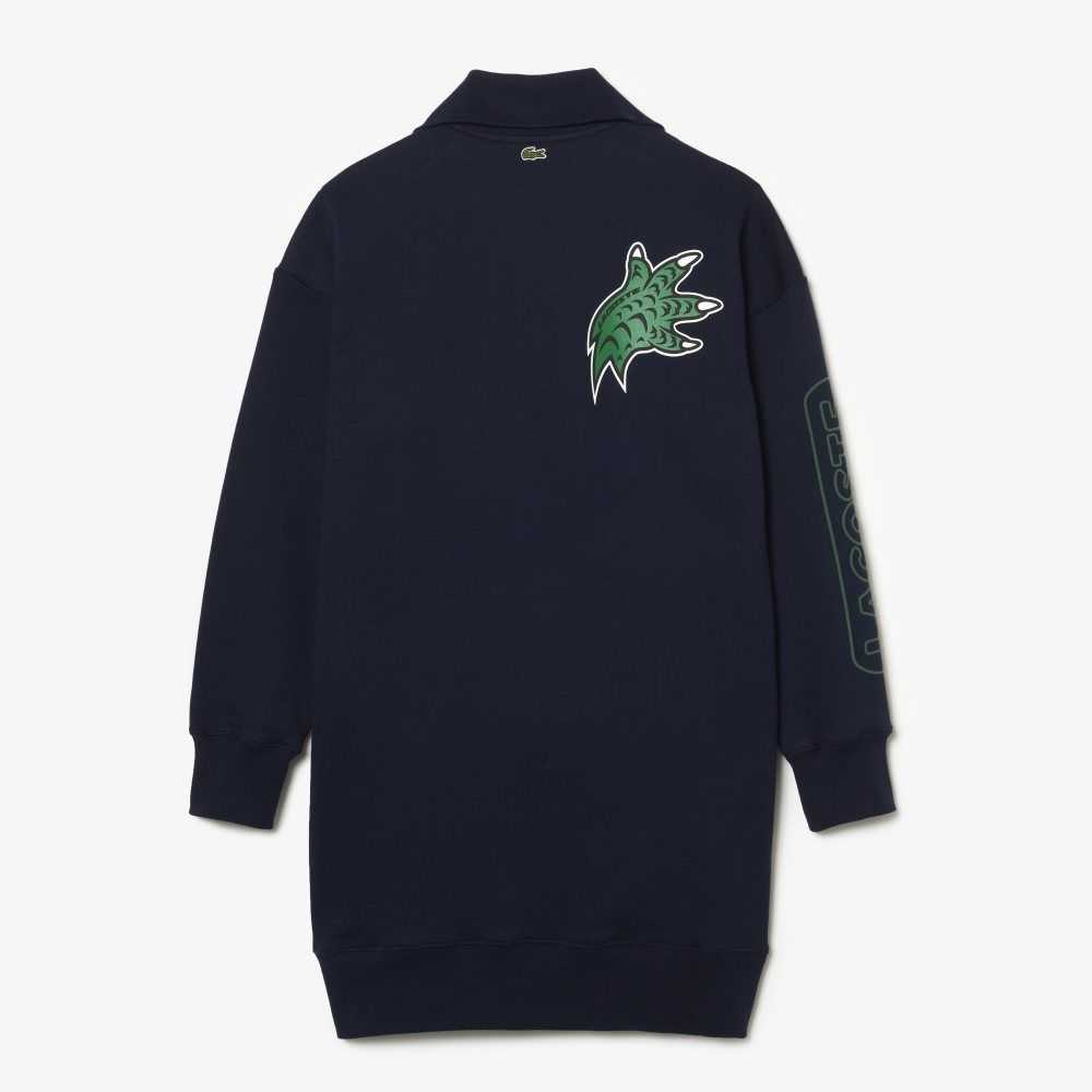 Lacoste Oversized Zip Neck Polo Marinblå Blå | ODNFJ-1439