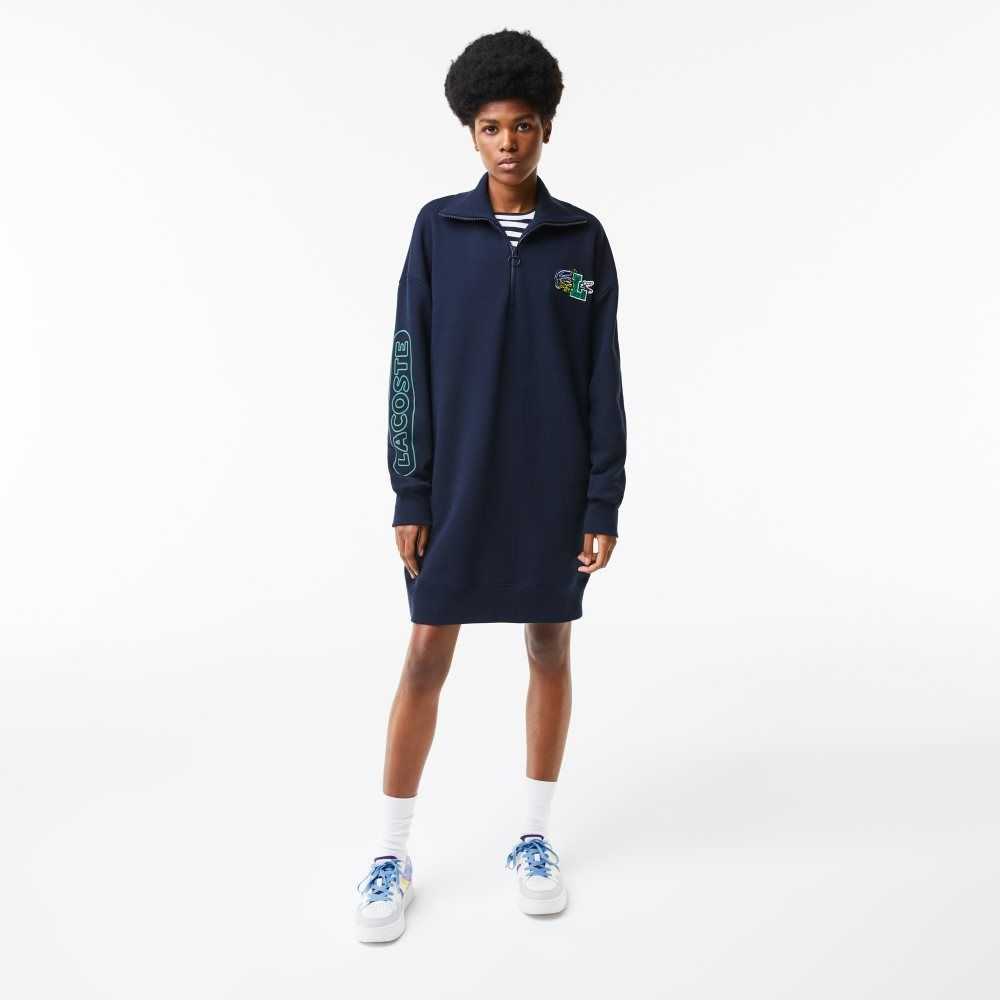 Lacoste Oversized Zip Neck Polo Marinblå Blå | ODNFJ-1439