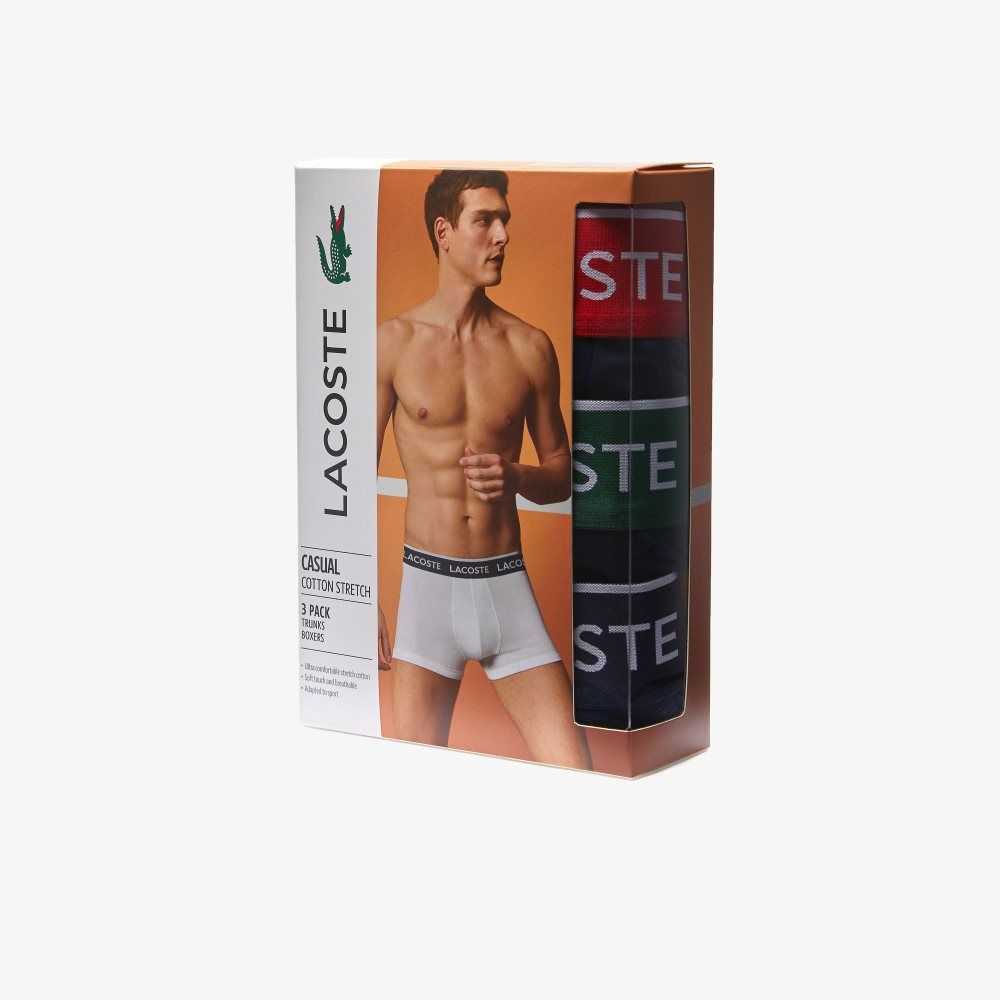 Lacoste Pack Of 3 Navy Vanliga Boxer Briefs With Contrasting Waistband Marinblå Blå Gröna Röda Marinblå Blå | FDPIA-5264