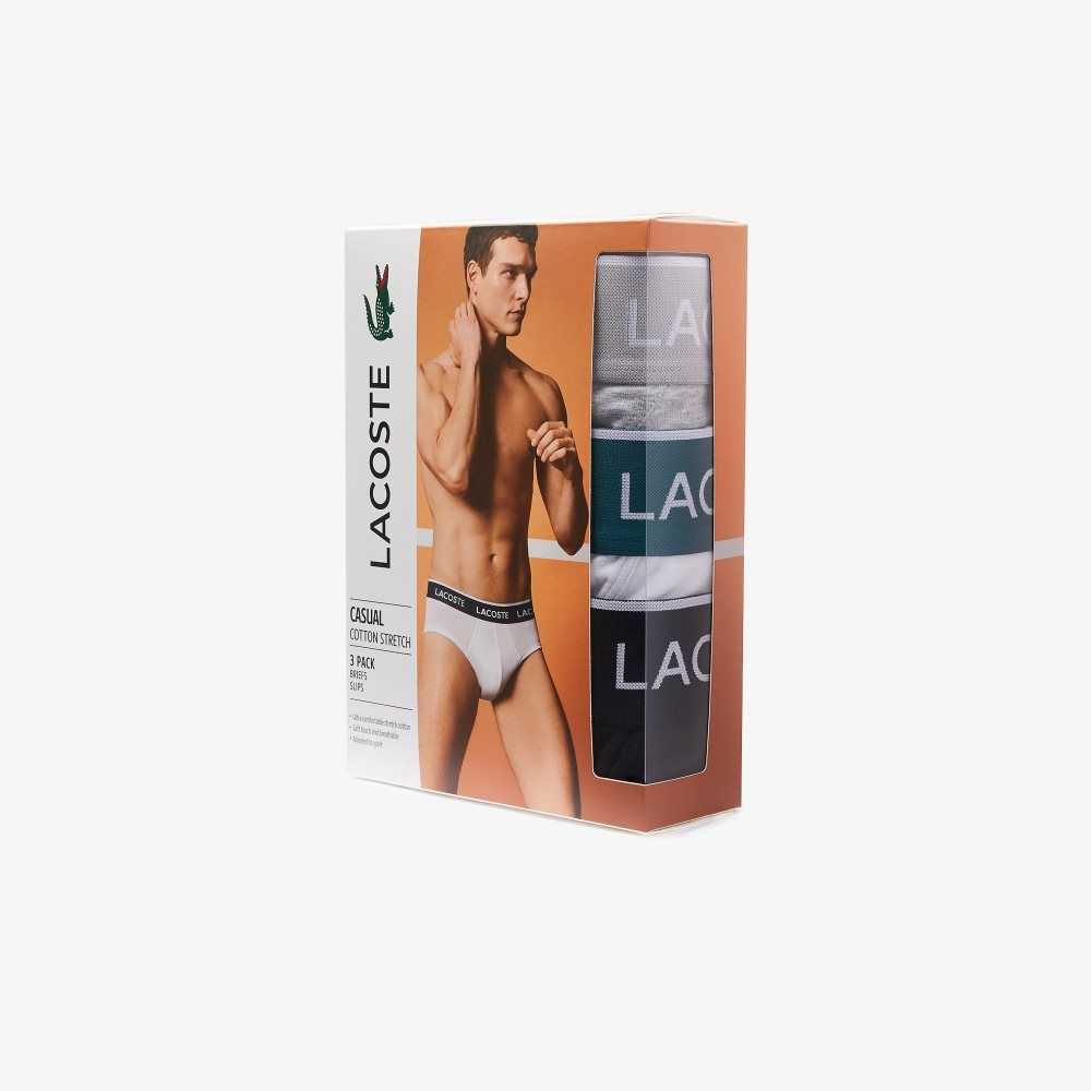 Lacoste Pack Of 3 Vanliga Briefs Svarta Vita Grå | FZTSN-8215