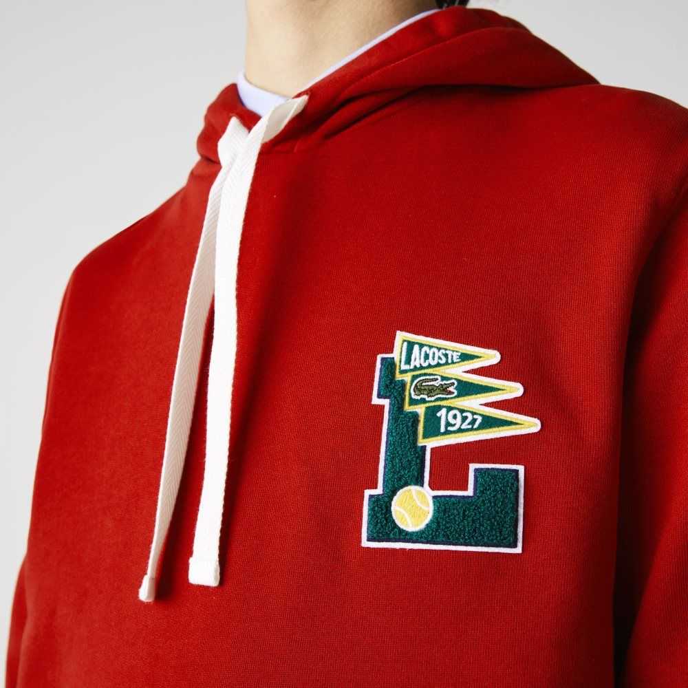 Lacoste Pennants L Badge Hooded Bomull Fleece Sweatshirt Röda | PVZKL-1740