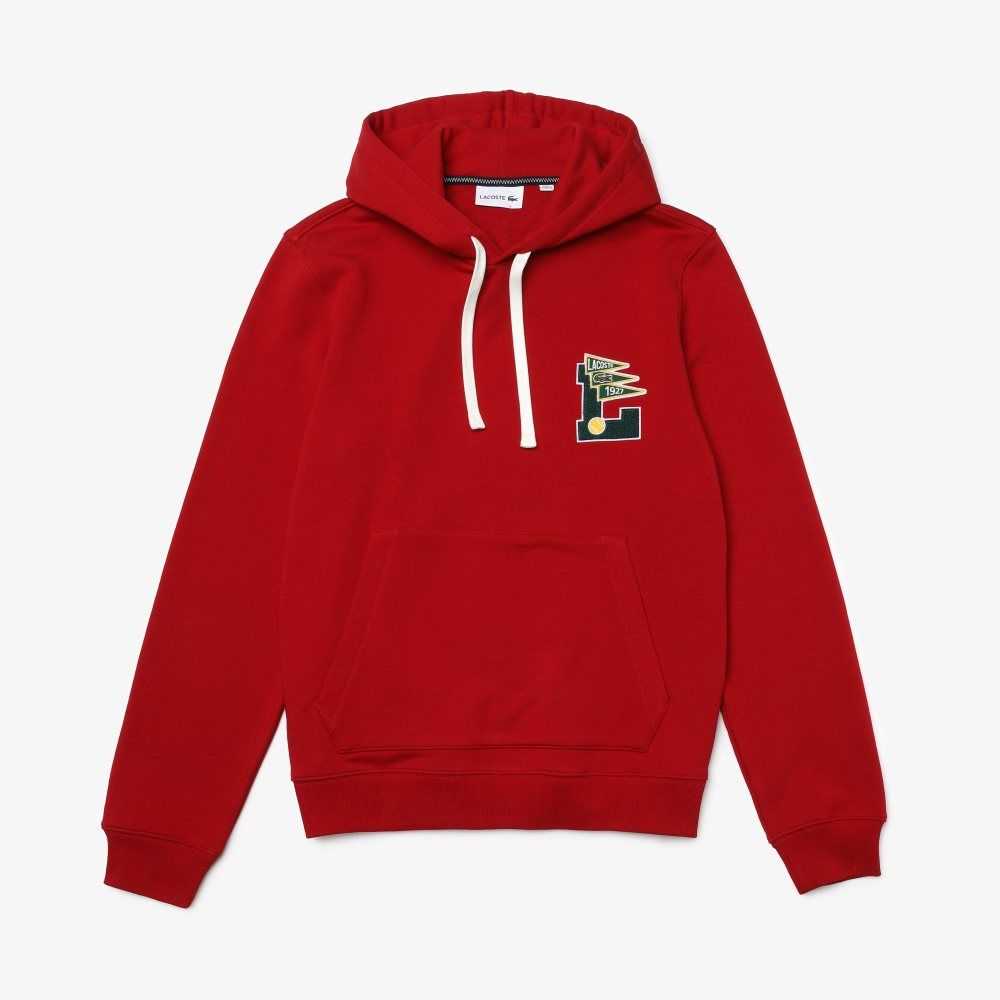 Lacoste Pennants L Badge Hooded Bomull Fleece Sweatshirt Röda | PVZKL-1740