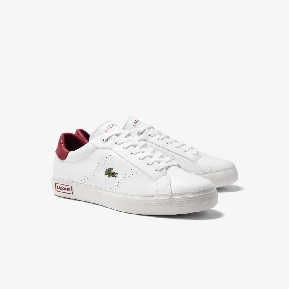 Lacoste Powercourt 2.0 Läder Heel Pop Vita Röda | BDLUF-1952