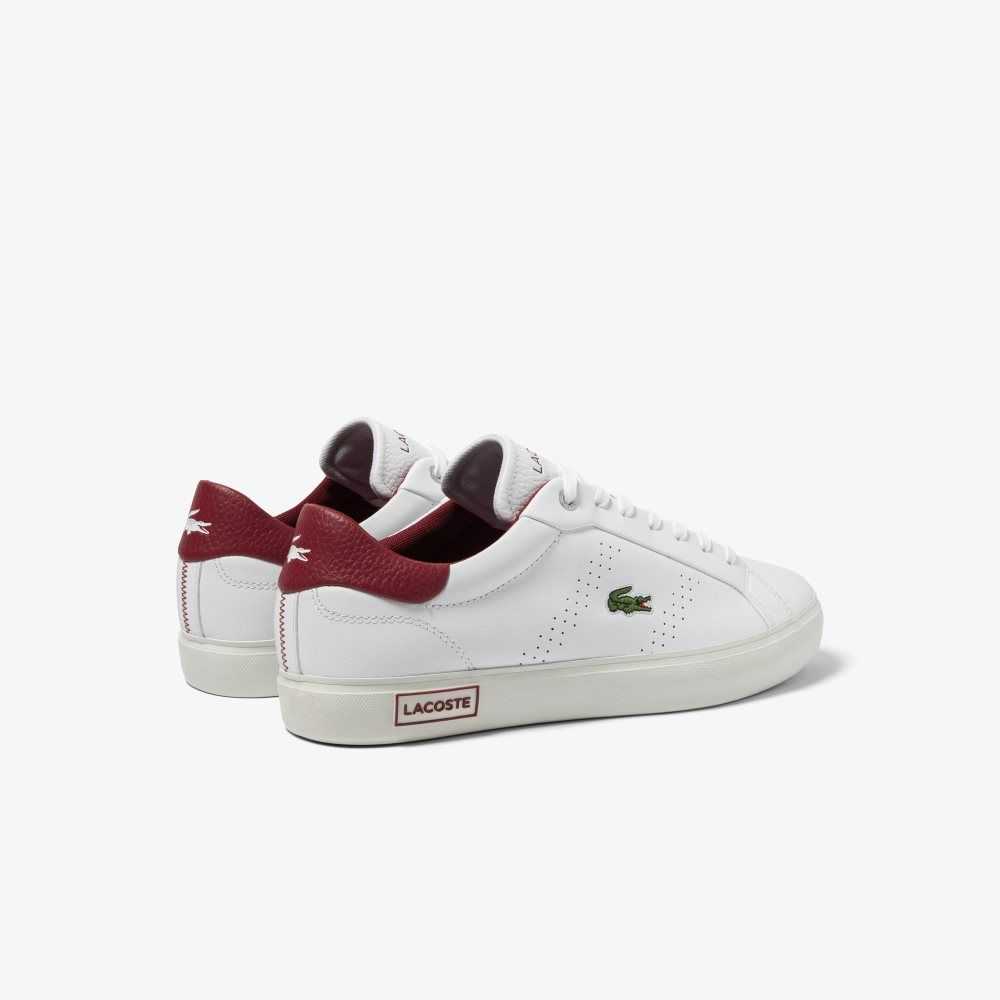 Lacoste Powercourt 2.0 Läder Heel Pop Vita Röda | BDLUF-1952