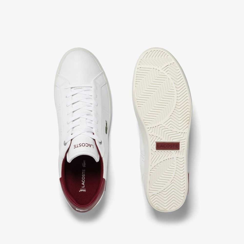 Lacoste Powercourt 2.0 Läder Heel Pop Vita Röda | BDLUF-1952