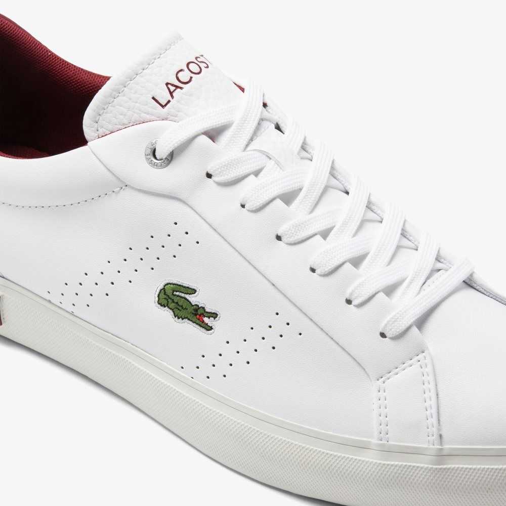 Lacoste Powercourt 2.0 Läder Heel Pop Vita Röda | BDLUF-1952