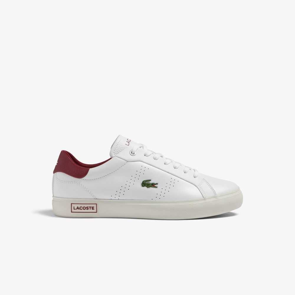 Lacoste Powercourt 2.0 Läder Heel Pop Vita Röda | BDLUF-1952