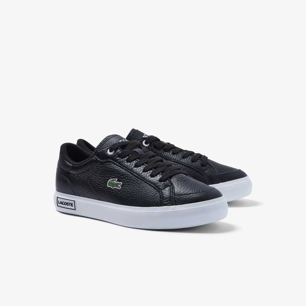 Lacoste Powercourt Läder Detailed Svarta Vita | QFOXG-7064