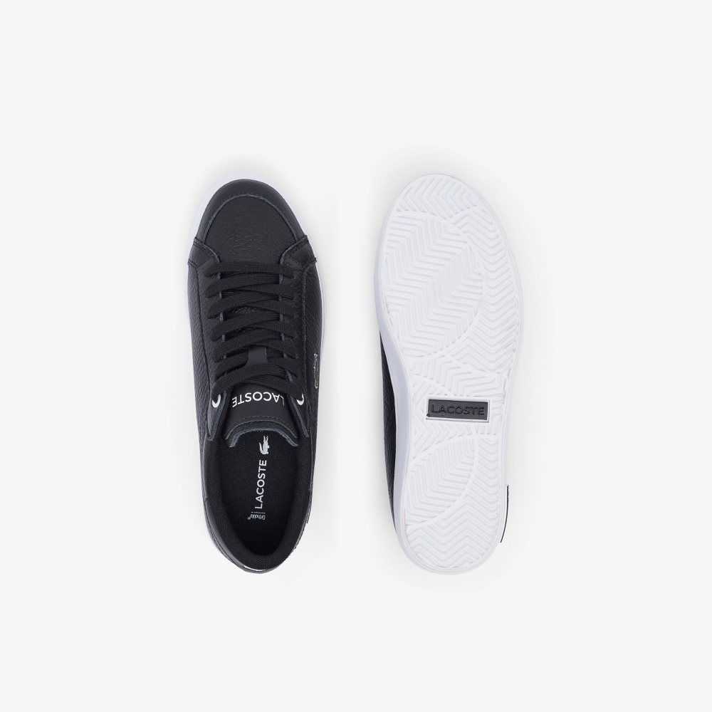 Lacoste Powercourt Läder Detailed Svarta Vita | QFOXG-7064