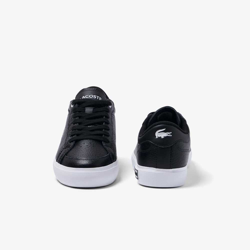 Lacoste Powercourt Läder Detailed Svarta Vita | QFOXG-7064